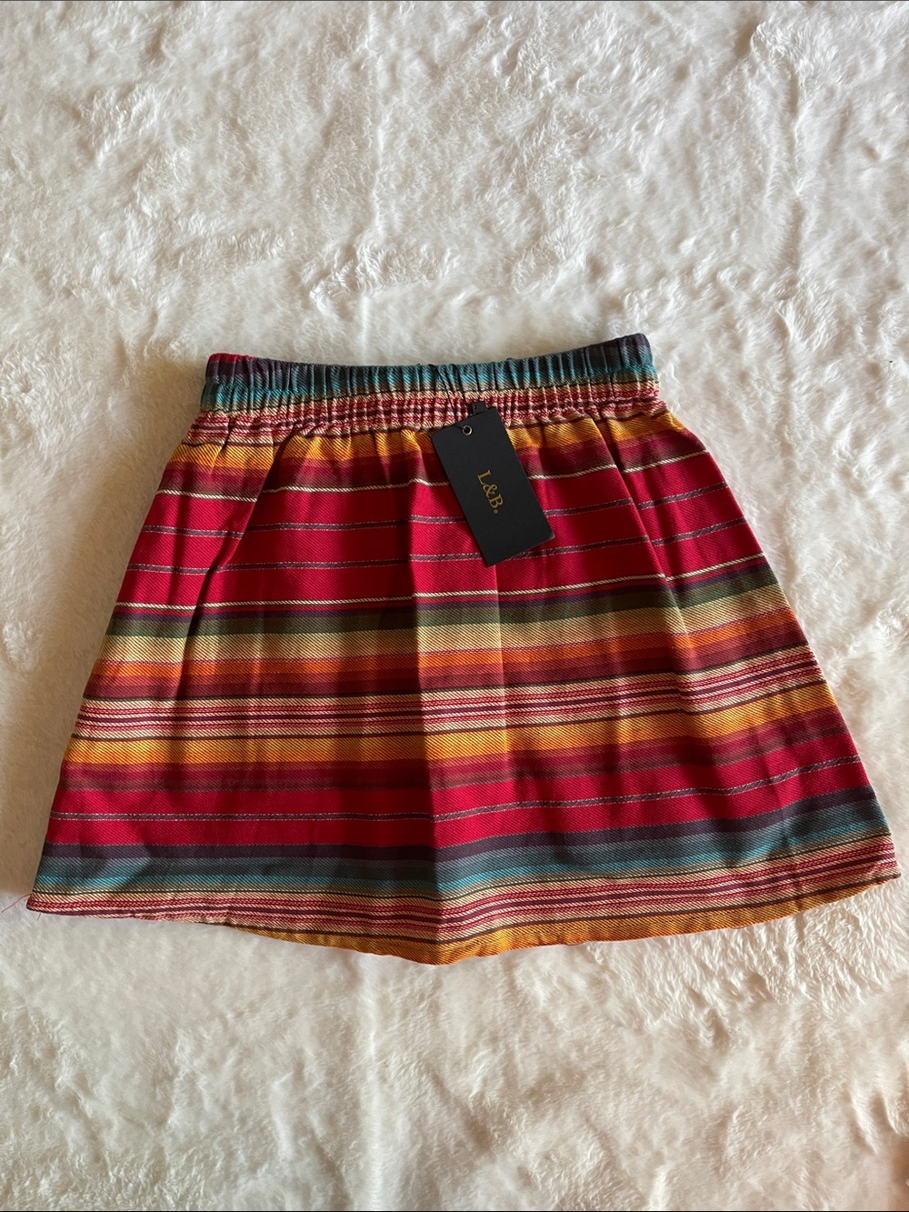 L&B Multicolor Striped Mini Skirt - Red, Teal, Mustard SZ S